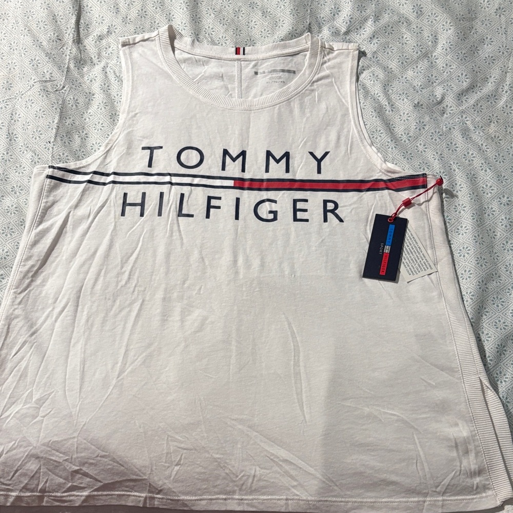 Tommy Hilfiger White Sleeveless Top with Red and Blue Accents